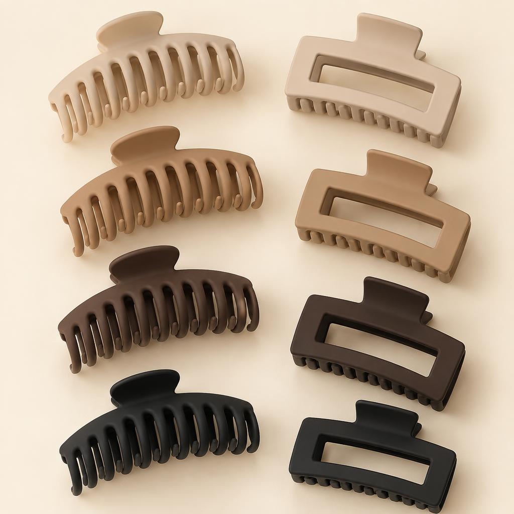 AI-generated illustration for LuSeren Large Hair Claw Clips — Neutral, 8 Pieces; not an official product photo