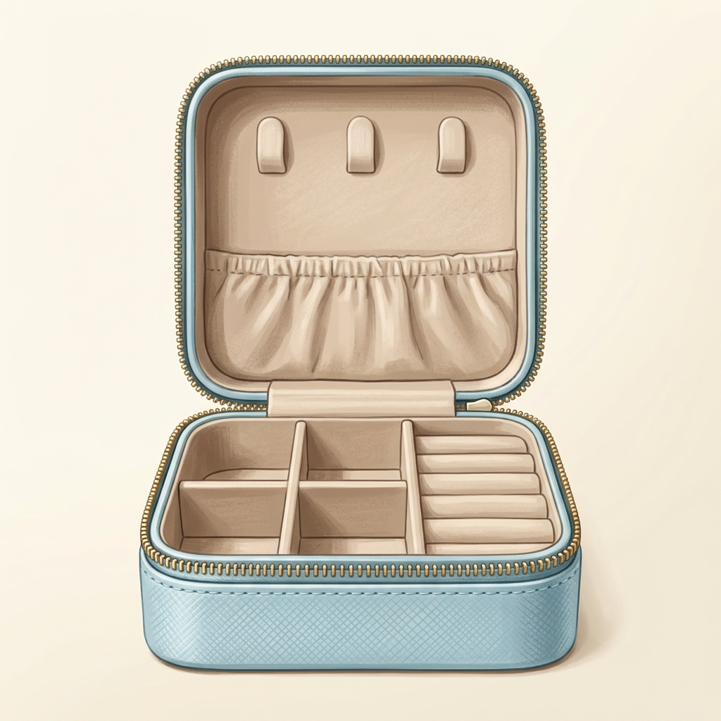 AI-generated illustration for Vlando Small Travel Jewelry Box; not an official product photo